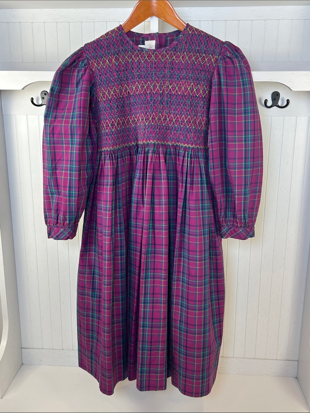 Vintage Strasburg Girls Purple Plaid Smocked Dress Size 10